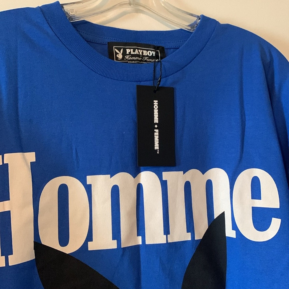 NWT Playboy Bunny X Homme + Femme Short Sleeve Shirt Blue - Picture 4 of 7